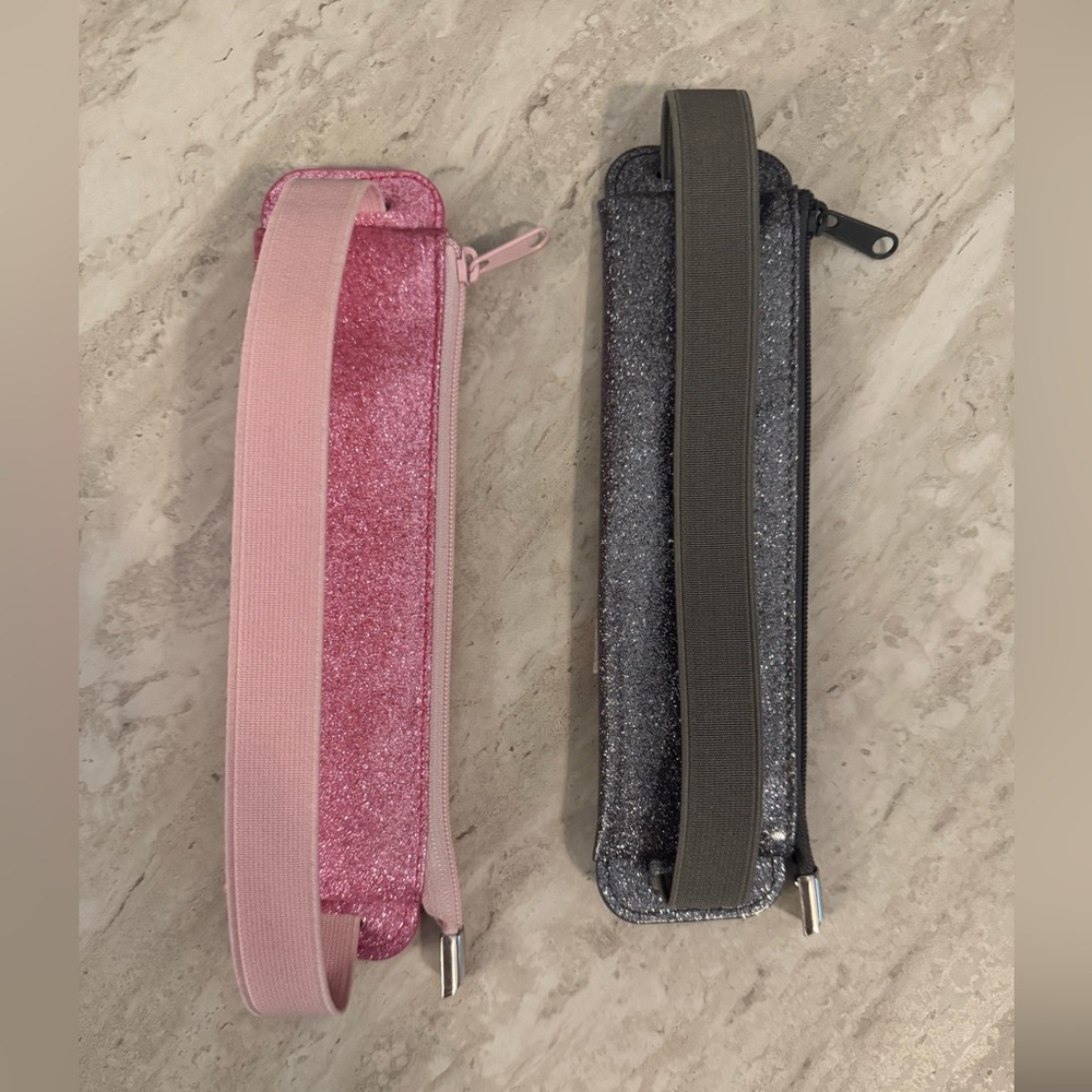 Glittery Pink and Silver Pencil Cases